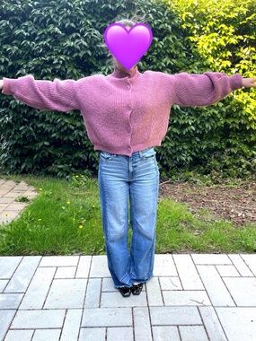 Dusty Rose Cropped Knit Cardigan Sweater | Chunky Balloon Sleeve